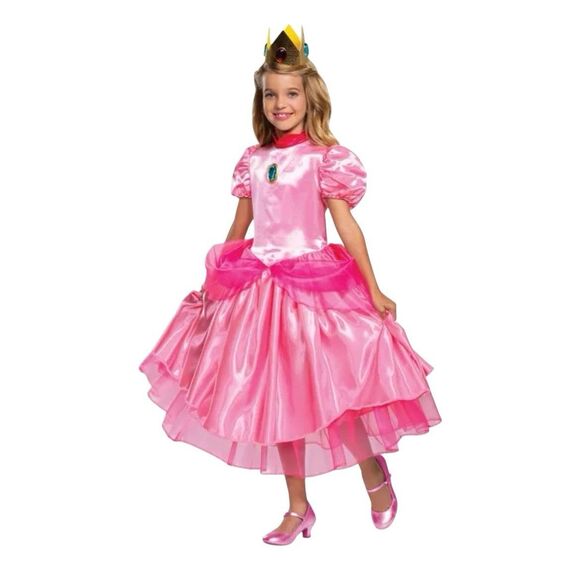 Deluxe Princess Peach Super Mario Bros Cosplay Pink Costume Girls Small NEW - Picture 1 of 5